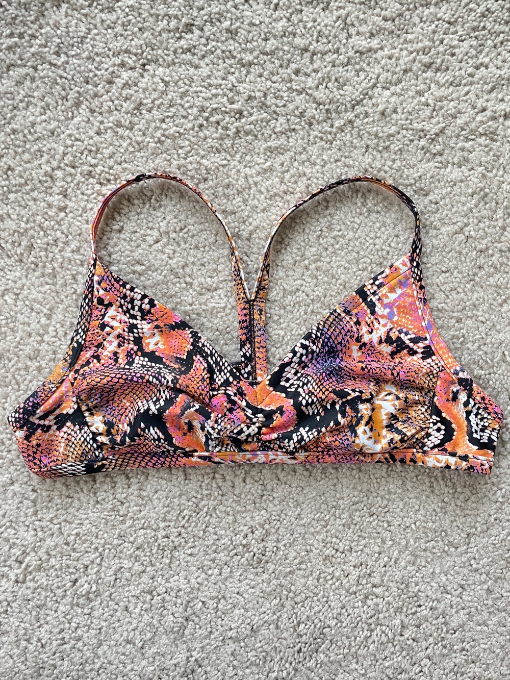 Shade & Shore Orange Black Snake Print Racerback T-back Bikini Top Size Small